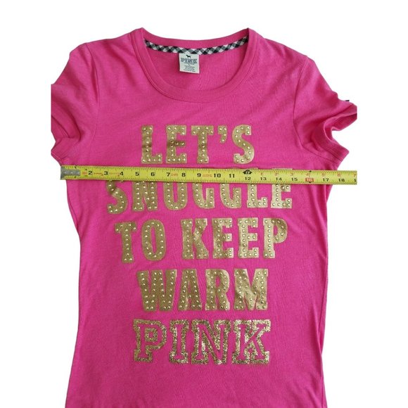PINK Victoria's Secret T Shirt Let's Snuggle to Keep Warm Pink Large - Picture 5 of 8